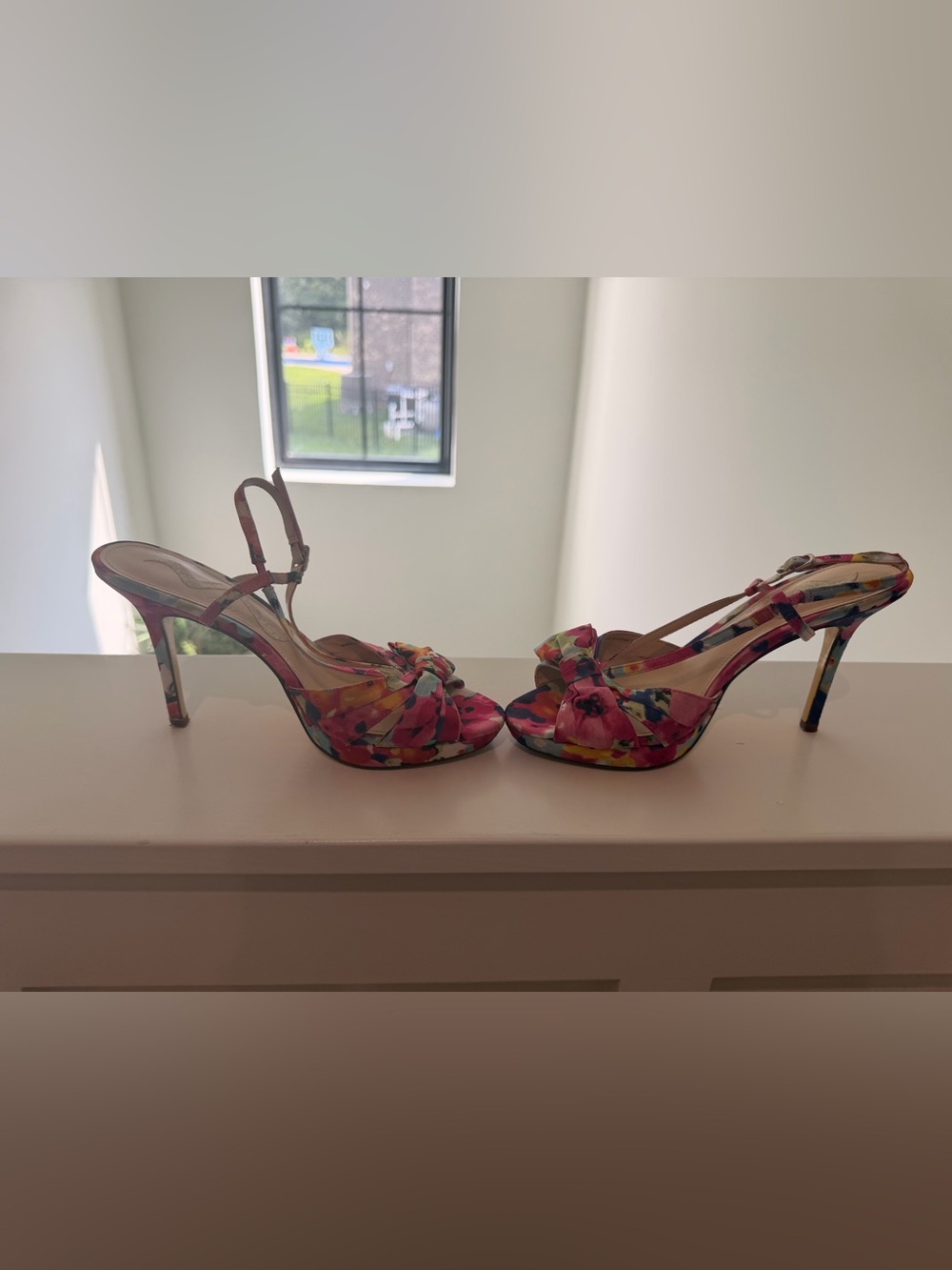 Nina Floral Multicolor Knot Peep-Toe Slingback Heels